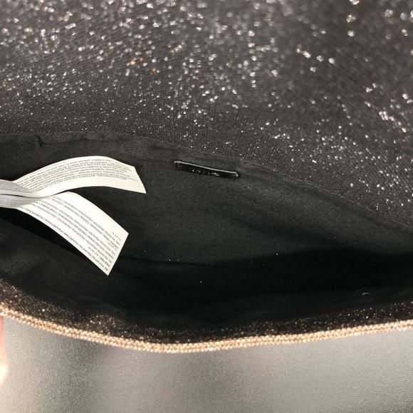 MNG Mango Shimmery Gold Black Envelope Tassel Convertible Clutch - Picture 10 of 14